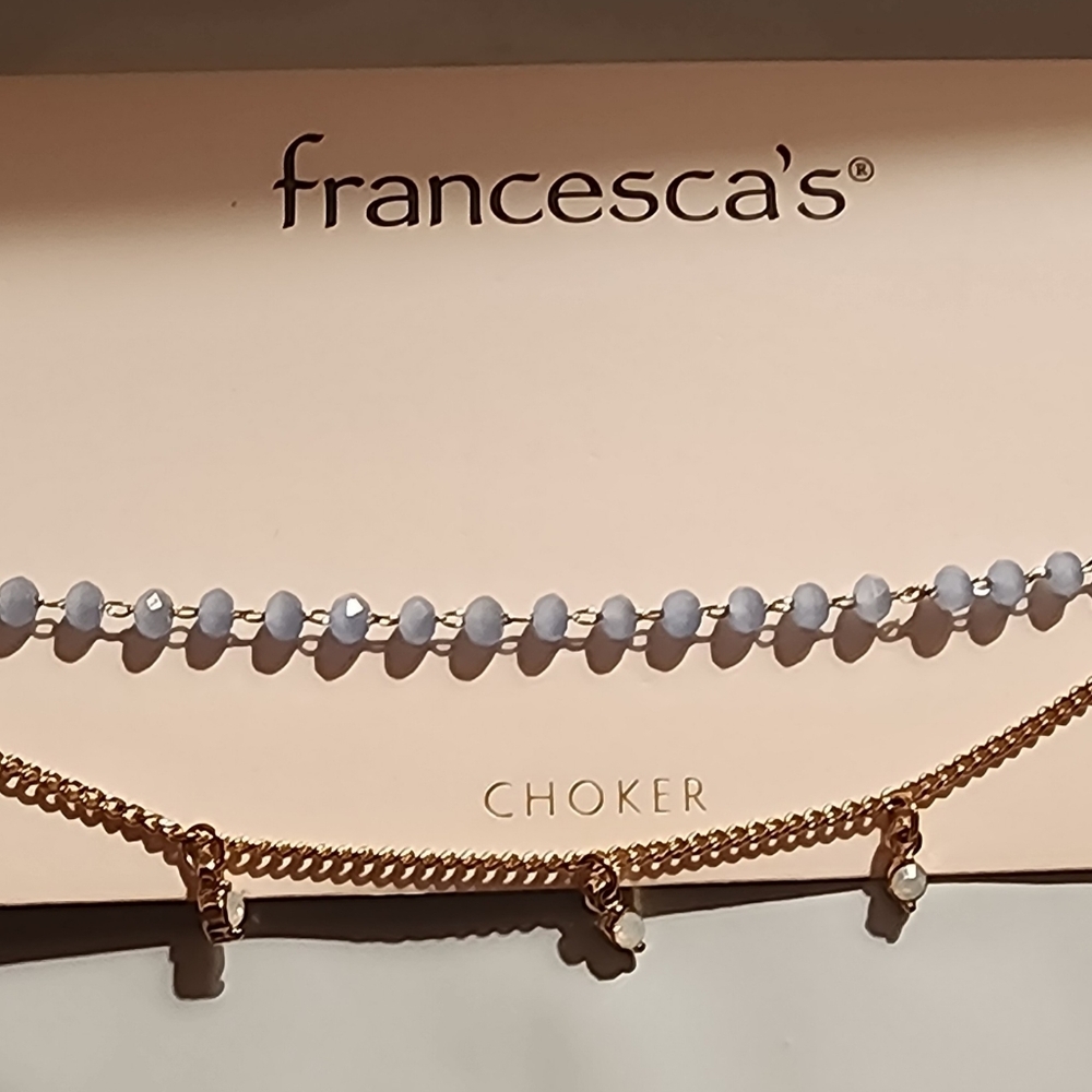 Francesca's Collections Gold and Ice Blue Double Strand Choker Necklace